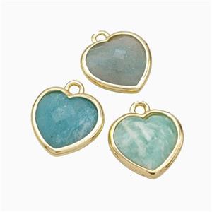 Natural Green Amazonite Heart Pendant Faceted Gold Plated, approx 10mm