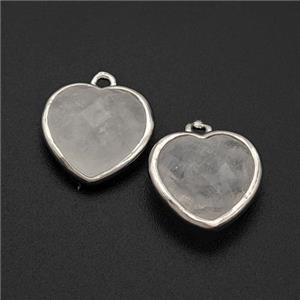 Natural Clear Quartz Heart Pendant Faceted Platinum Plated, approx 12mm