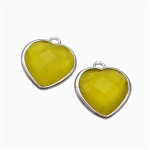 Olive Lemon Jade Heart Pendant Faceted Platinum Plated, approx 12mm