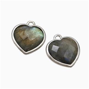 Natural Labradorite Heart Pendant Faceted Platinum Plated, approx 12mm