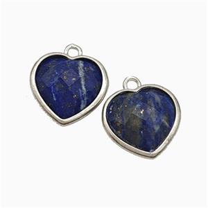 Natural Blue Lapis Lazuli Heart Pendant Faceted Platinum Plated, approx 12mm