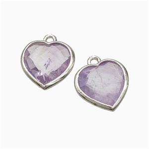 Natural Lt.purple Amethyst Heart Pendant Faceted Platinum Plated, approx 12mm