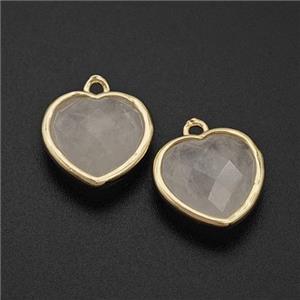 Natural Clear Quartz Heart Pendant Faceted Gold Plated, approx 12mm