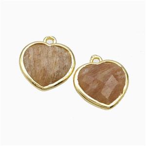 Natural Peach Sunstone Heart Pendant Faceted Gold Plated, approx 12mm