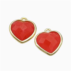 Red Dye Jade Heart Pendant Faceted Gold Plated, approx 12mm