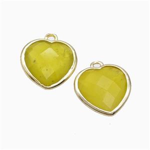 Olive Lemon Jade Heart Pendant Faceted Gold Plated, approx 12mm