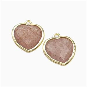 Natural Pink Strawberry Quartz Heart Pendant Faceted Gold Plated, approx 12mm