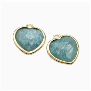 Natural Green Amazonite Heart Pendant Faceted Gold Plated, approx 12mm