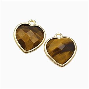 Natural Tiger Eye Stone Heart Pendant Faceted Gold Plated, approx 12mm