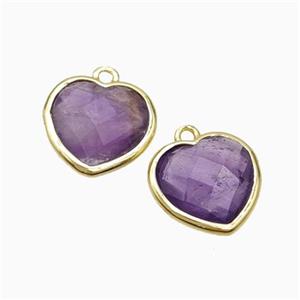 Natural Purple Amethyst Heart Pendant Faceted Gold Plated, approx 12mm