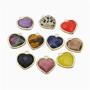 Natural Gemstone Heart Pendant Faceted Gold Plated Mixed, approx 12mm