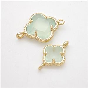 Lt.green Jadeite Glass Clover Connector Gold Plated, approx 14mm