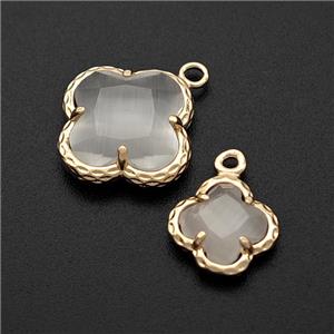 White Cats Eye Glass Clover Pendant Gold Plated, approx 14mm