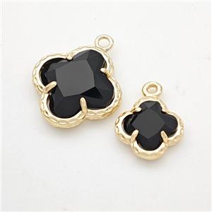 Black Cats Eye Glass Clover Pendant Gold Plated, approx 10mm