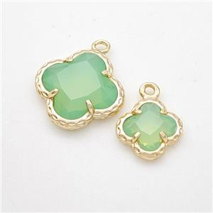 Green Jadeite Glass Clover Pendant Gold Plated, approx 10mm