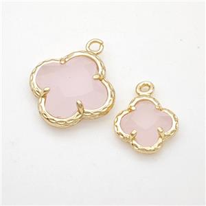 Pink Jadeite Glass Clover Pendant Gold Plated, approx 14mm