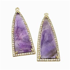 Natural Purple Amethyst Arrowhead Pendant Copper Pave Zirconia Gold Plated, approx 15-35mm