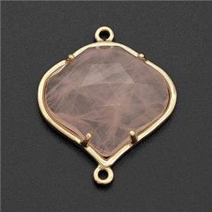 Natural Pink Rose Quartz FireBalloon Connector Gold Plated, approx 20-22mm