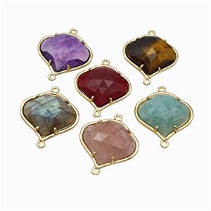 Natural Gemstone FireBalloon Connector Gold Plated Mixed, approx 20-22mm