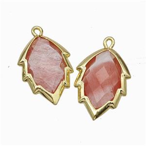 Red Synthetic Quartz Leaf Pendant Gold Plated, approx 14-20mm