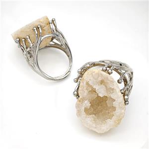 Copper Ring Pave Agate Druzy Geode Adjustable Platinum Plated, approx 20-25mm, 18mm dia