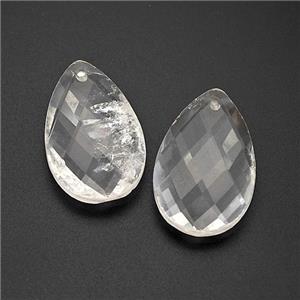 Natural Clear Quartz Pendant Faceted Teardrop, approx 18-30mm