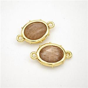 Natural Peach Sunstone Oval Connector Gold Plated, approx 10-12mm