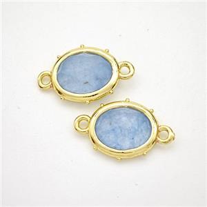 Blue Dye Jade Oval Connector Gold Plated, approx 10-12mm