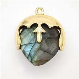 Natural Labradorite Face Pendant Gold Plated, approx 19mm