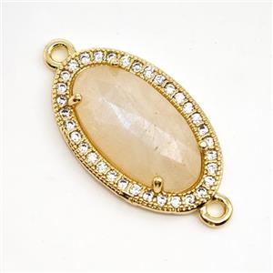 Peach Sunstone Oval Connector Copper Pave Zirconia Gold Plated, approx 12-19mm