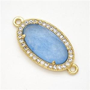 Blue Dye Jade Oval Connector Copper Pave Zirconia Gold Plated, approx 12-19mm