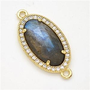 Natural Labradorite Oval Connector Copper Pave Zirconia Gold Plated, approx 12-19mm