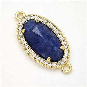 Blue Sodalite Oval Connector Copper Pave Zirconia Gold Plated, approx 12-19mm