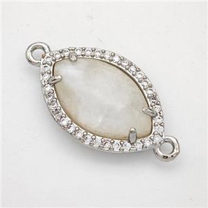 Natural White Moonstone Eye Connector Copper Pave Zirconia Platinum Plated, approx 14-20mm