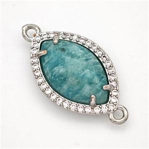 Natural Green Amazonite Eye Connector Copper Pave Zirconia Platinum Plated, approx 14-20mm