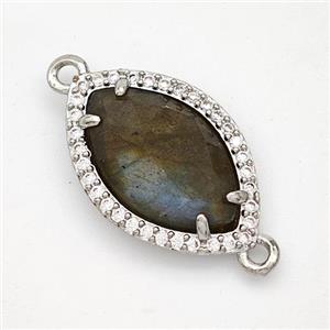 Natural Labradorite Eye Connector Copper Pave Zirconia Platinum Plated, approx 14-20mm