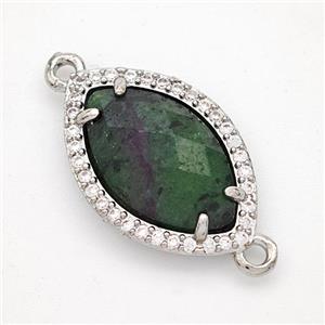 Green Zoisite Eye Connector Copper Pave Zirconia Platinum Plated, approx 14-20mm