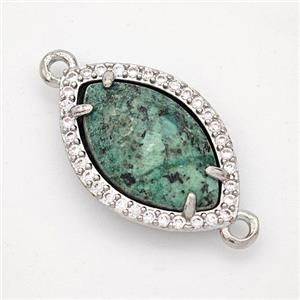 Green African Turquoise Eye Connector Copper Pave Zirconia Platinum Plated, approx 14-20mm