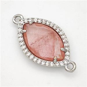 Pink Synthetic Quartz Eye Connector Copper Pave Zirconia Platinum Plated, approx 14-20mm