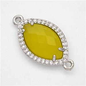 Lemon Jade Eye Connector Copper Pave Zirconia Platinum Plated, approx 14-20mm