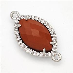 Red Jasper Eye Connector Copper Pave Zirconia Platinum Plated, approx 14-20mm