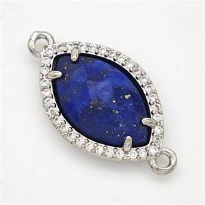 Natural Blue Lapis Lazuli Eye Connector Copper Pave Zirconia Platinum Plated, approx 14-20mm