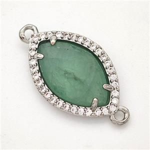 Natural Green Fluorite Eye Connector Copper Pave Zirconia Platinum Plated, approx 14-20mm