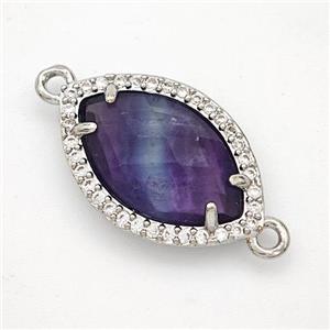 Natural Purple Fluorite Eye Connector Copper Pave Zirconia Platinum Plated, approx 14-20mm