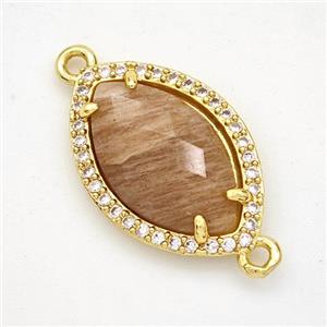 Natural Peach Sunstone Eye Connector Copper Pave Zirconia Gold Plated, approx 14-20mm