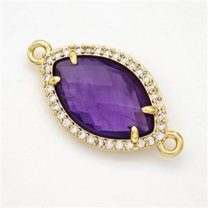 Natural Purple Amethyst Eye Connector Copper Pave Zirconia Gold Plated, approx 14-20mm