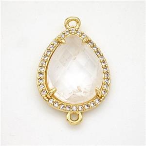 Clear Quartz Teardrop Connector Copper Pave Zirconia Gold Plated, approx 15-18mm