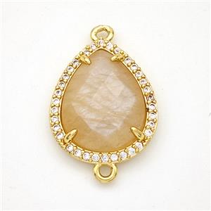 Peach Moonstone Teardrop Connector Copper Pave Zirconia Gold Plated, approx 15-18mm