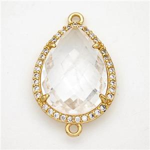 Clear Quartz Teardrop Connector Copper Pave Zirconia Gold Plated, approx 16-20mm