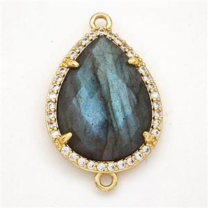 Labradorite Teardrop Connector Copper Pave Zirconia Gold Plated, approx 16-20mm